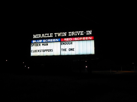Miracle Twin Drive-In Theatre - Marquee At Night - Photo From Water Winter Wonderland
